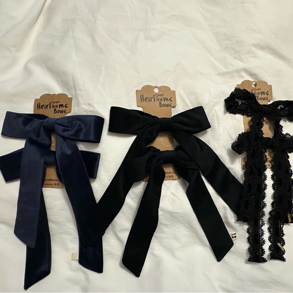 Heirloom Bows - 6 total; Elegant Hair Bows Set in Black and Navy